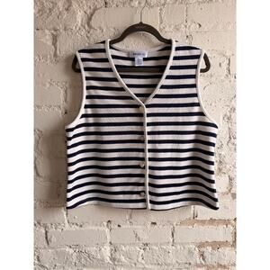 Bailey 44 Navy White Stripe Sleeveless Knit Vest Gold Button Cardigan Women’s XL